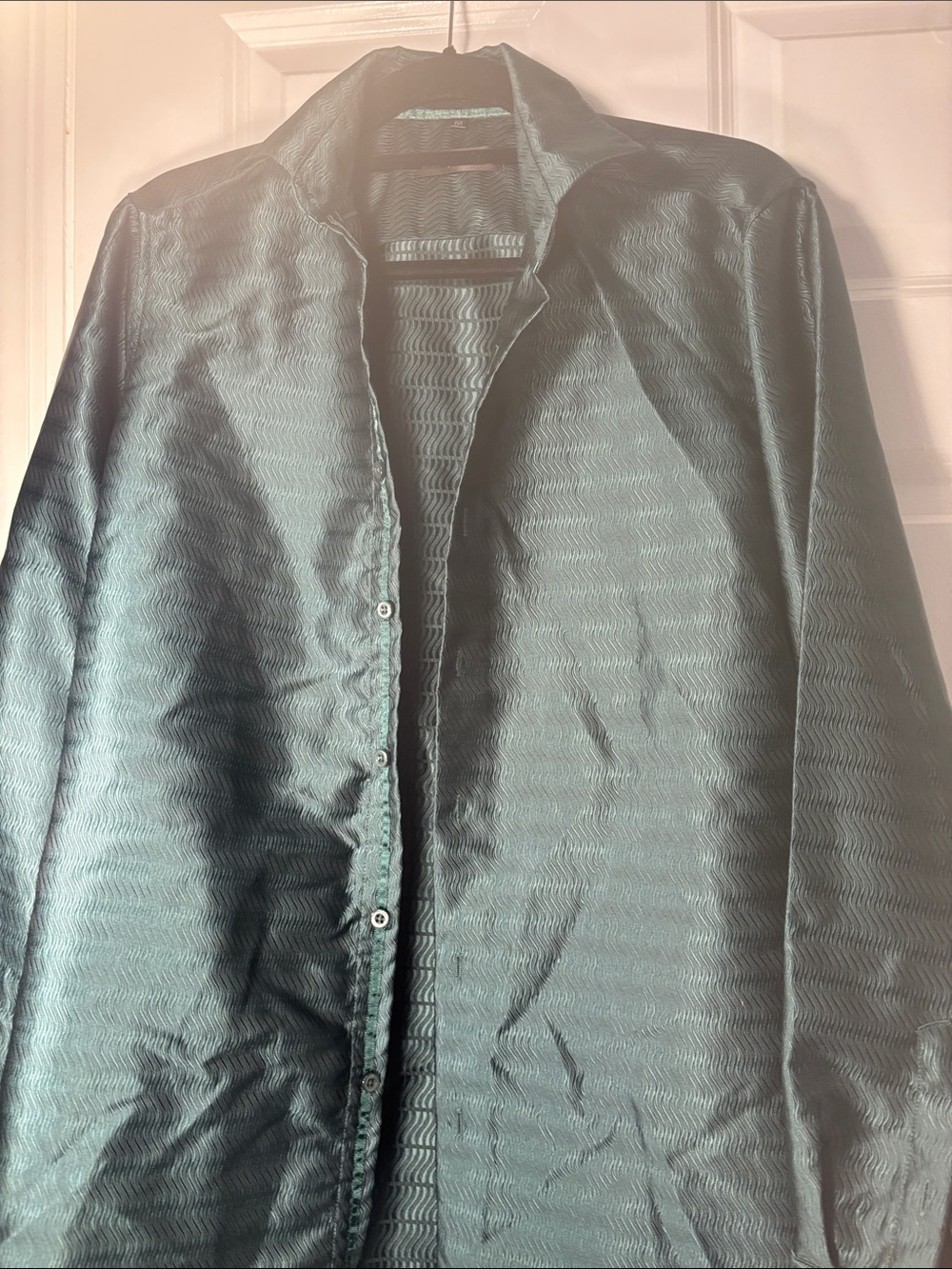 Barry Wang Men’s Medium Teal Green Silk Blend Long Sleeve Dress Shirt. - Picture 5 of 12